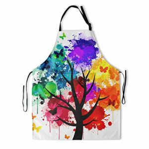Artist Painting Apron with 2 Pockets Painters Waterproof Colorful Tree Art Aprons Gifts for Artists Women Men Adults Rainbow Butterfly Kitchen Bibs Smocks for Home Garden