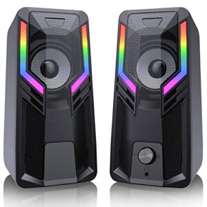 Computer Speakers, RGB Gaming Speakers with 6Color Touch Control Backlit, 10W Desktop Speakers Volume Control, 2.0CH Stereo Dual Channel Multimedia Monitor Speakers, 3.5mm AUX for Laptop Projector PC