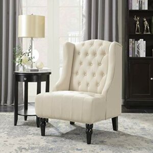 BELLEZE Modern Traditional Wingback Accent Chair, Tufted Velvet Living Room Seating with High Back & Wood Legs, Victorian Chesterfield Style - Hyde (Cream)