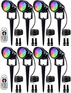 SUNVIE 12W RGB Color Changing Landscape Lights Low Voltage LED Landscape Lighting Remote Control Spotlight Waterproof Garden Pathway Christmas Decorative Lights Outdoor Indoor, 8 Pack with Connector