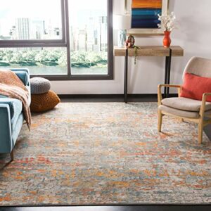SAFAVIEH Madison Collection 9' x 12' Grey/Orange MAD460F Modern Abstract Non-Shedding Living Room Bedroom Dining Home Office Area Rug