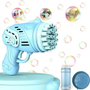 GIFTRRTOY 2 in 1 Bubble Gun with Powerful Fan, 23 Hole Bubble Guns for Kids with Rich Bubbles, Bubble Machine Gun Toys for Summer Camping Outdoors Activity Party Birthday Gifts Wedding (Blue)