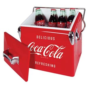 Coca-Cola Retro Ice Chest Cooler with Bottle Opener 13L (14 qt), 18 Can Capacity, Red and Silver, Vintage Style Ice Bucket for Camping, Beach, Picnic, RV, BBQs, Tailgating, Fishing