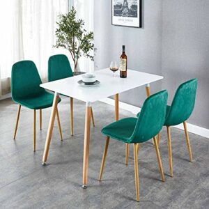 OKAKOPA Mid Century Green Dining Table Set for 4, Dining Room Rectangle Table and 4 Green Chairs, Small Space Dining Table Chairs Set (1 Pc White Table + 4 Pcs Green Chairs)