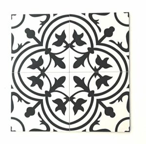 8x8 Flora Black White Porcelain Tile by Squarefeet Depot (10pcs)