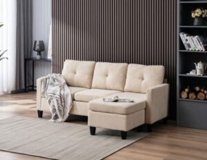 Devion Furniture Enzo Linen Sectional Sofa, Beige