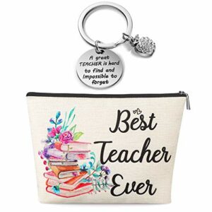 Teacher Appreciation Present for Women Makeup Bag Keychain for School Teacher (Best Teacher Ever with Book)