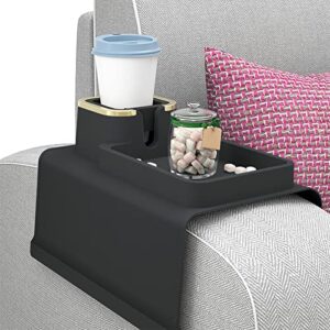 Couch Cup Holder Tray, Silicone Anti-Spill and Anti-Slip Recliner Table Tray, Can be Used to Place Remote Controls, Drinks, Cellphone Sofa Arm Cup Holder, Prefect Gift for Parents, Friends(Black)