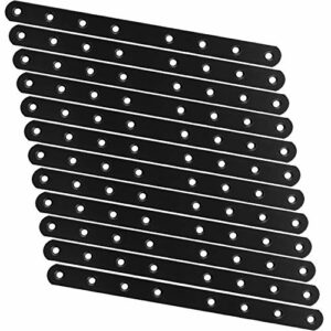 12 PCS 10 Inch Mending Plate Black Straight Braces for Wood Heavy Duty Corner Braces Straight Metal Brackets with Holes Flat Metal Bar Connector Mending Joining Bracket for Repair Fixing Fence Shelves