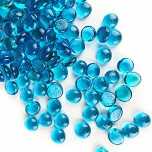 CYS EXCEL Light Blue Glass Gemstone Beads Vase Fillers (1 LB) Flat Marble Beads Multiple Color Choices Aquarium Decor Rocks Floral Stones Decorative Mosaic Glass Gem Pebbles (Approx. 85~100 PCS)