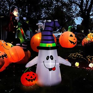 VIVOHOME 5ft Height Halloween Inflatable LED Lighted White Ghost with Pumpkin Lantern Blow up Outdoor Lawn Yard Decoration