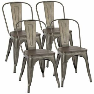 Furmax Metal Dining Chair Indoor-Outdoor Use Stackable Chic Dining Bistro Cafe Side Metal Chairs Set of 4(Gun)