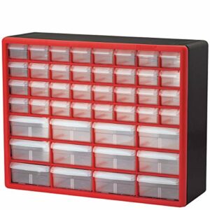 Akro-Mils 10144, 44 Drawer Plastic Parts Storage Hardware and Craft Cabinet, 20-Inch W x 6-Inch D x 16-Inch H, Red