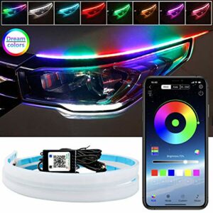 Car Headlight LED Strips, LEDCARE 24 Inch Exterior Car LED Strip Lights with Dreamcolor Chasing, Flexible Waterproof LED Daytime Running Light Strip, Wireless APP Controlled DRL, 2-Pack