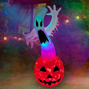 SEASONBLOW 6 FT Halloween Inflatable Ghost on Pumpkin with Color Changing LED Lighted Blow Up Decoration for Lawn Yard Garden Outdoor Holiday Decor