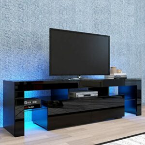 Black TV Stand with 2 Storage and 3 Open Shelves High Gloss LED TV Stand for 70 inch TV Entertainment Center TV Console Media Gaming TV Table Stands for Up 50 to 70 Inch TV Stand
