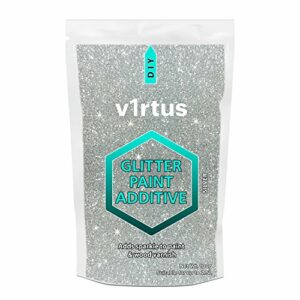 V1RTUS Silver Glitter Paint Crystal Additive 100g / 3.5oz for Acrylic, Latex, Emulsion - use Interior / Exterior - Wall, Ceiling, Wood, Metal, Varnish, Dead flat, Matte, Soft Sheen or Silk