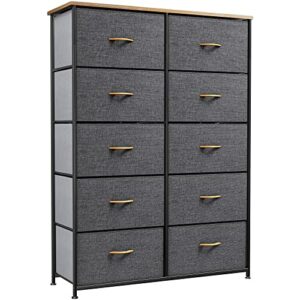 YITAHOME Dresser with 10 Drawers - Tall Fabric Storage Tower for Bedroom, Living Room, Hallway, Closets & Nursery - Sturdy Steel Frame, Wooden Top & Easy Pull Fabric Bins (Dark Gray)