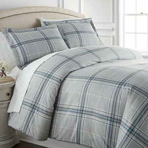 Vilano Plaid Collection - Premium Quality, Soft, Wrinkle, Fade, & Stain Resistant, Easy Care, Oversized Duvet Cover Set, Full / Queen, Grey,