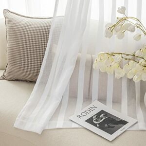JINCHAN Striped Sheer Curtains for Bedroom Living Room Window Treatment Drapes Rod Pocket Sheer Curtains for Window 84 Inch Long 2 Panels Curtain Set White
