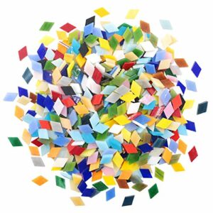 Hilitchi 1Lb Opaque Rhombus Shape Glass Mosaic Tiles for Crafts Colorful Stained Glass Pieces Mosaic Projects Supply