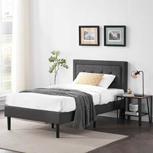 VECELO Upholstered Platform Bed Frame with Height Adjustable Headboard/Mattress Foudation,with Strong Slat Support, Easy Assembly (Twin)