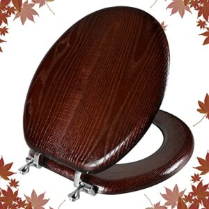 Round Toilet Seat Natural Wood Toilet Seat with Zinc Alloy Hinges, Easy to Install also Easy to Clean, Anti-pinch Wooden Toilet Seat by Angol Shiold (Round, Dark Walnut)