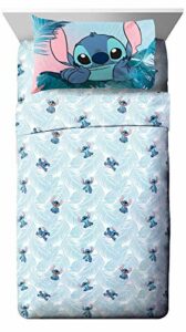 Disney Lilo & Stitch Floral Fun Twin Sheet Set - 3 Piece Set Super Soft and Cozy Kid’s Bedding - Fade Resistant Microfiber Sheets (Official Disney Product)