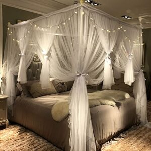 Joyreap 4 Corners Post Canopy Bed Curtain for Girls & Adults - Royal Luxurious Cozy Drapes - Cute Princess Bedroom Decoration Accessories (White, 59