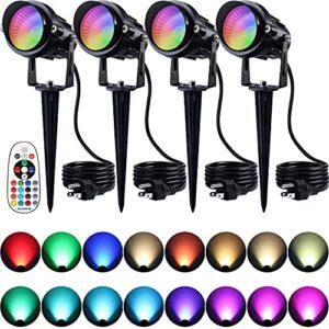 SUNVIE Christmas Spotlight Outdoor 120V LED Spot Lights Outdoor 12W RGB Color Changing Landscape Lights with Remote Control Waterproof Spotlights with Plug for Yard Tree Path Garden Decorative, 4 Pack