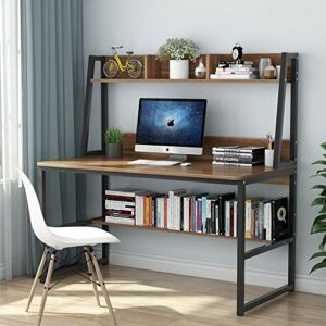 Tribesigns Computer Desk with Hutch, 47 inches Home Office Desk with Space Saving Design with Bookshelf for Small Spaces (Dark Walnut, 47)