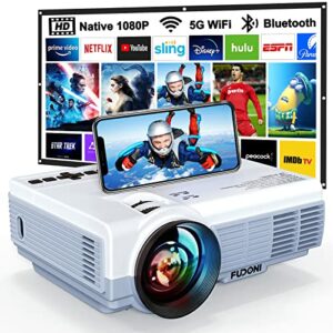 Projector with WiFi and Bluetooth, Projector, 5G WiFi Native 1080P 9500L 4K Supported, FUDONI Outdoor Portable Projector with Screen, Home Theater Projector for HDMI/USB/PC/TV Box/iOS & Android Phone