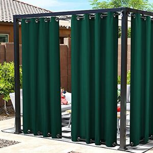NICETOWN 2 Pieces Patio Curtains Outdoor Waterproof, Rustproof Top & Bottom Grommet Porch Decor Thermal Insulated Curtains for Outdoor Open-air Film, Hunter Green, W55 x L84 Inch