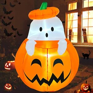 Buheco Inflatable Pumpkin Ghost Halloween Decorations Outdoor Blow Up 4ft Giant Cute Scary Yard Decor Inflatables Built in Led Lights for Indoor Outside Lawn Garden Holiday Fall Family Party Props