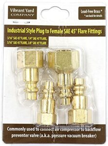 Industrial Style Plug to Female SAE 45-degree Flare Fittings | Adapters to Winterize Blow out Backflow Preventer and Pressure Vacuum Breaker (PVB) for Sprinkler Systems (Solid Lead-Free Brass)