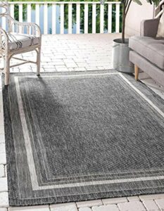 Unique Loom Outdoor Border Collection Casual Solid Border Transitional Indoor and Outdoor Flatweave Black Area Rug (5' 0 x 8' 0)