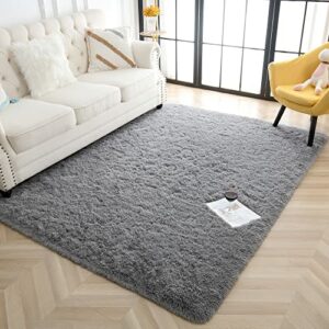 Rostyle Super Soft Fluffy Area Rugs for Bedroom Living Room, 4 ft x 6 ft Shaggy Floor Carpets Shag Christmas Rug for Girls Boys Furry Home Decorative Rugs, Grey