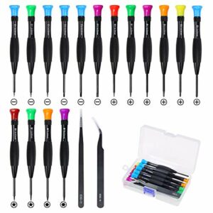 Screwdriver Set, FIXITOK 18Pcs Magnetic Small Screwdrivers with Flathead Phillips Screwdrivers Pentalobe Torx Star Screwdrivers Tweezers in Different Sizes Colors for Repairing Eyeglass Phone Watch