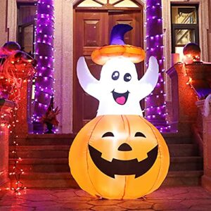 DR.DUDU Halloween Inflatable 5 Ft Ghost Pumpkin Witch Hat, LED Lights Holiday Party Décor for Outdoor Indoor Garden Lawn Yard