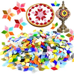 Csdtylh 1000 Pcs Mosaic Tiles, Glass Mosaic Tiles for Crafts Bulk, Stained Mosaic Glass Pieces, Mosaic Supplies for Home Decoration, Art Crafts, DIY Projects, Opaque (Rhombus)