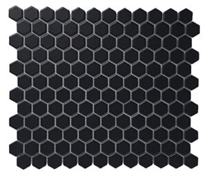 Hexagon 1 Inch Black Matte Porcelain Mosaic for Bathroom Floors and Walls, Kitchen Backsplashes, Pool Tile ((10 Sheets/Case))