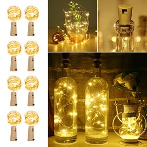 LE Wine Bottle Lights with Cork, 6.6ft 20 LED Battery Operated String Lights, Warm White Decorative Fairy Lights, Mini Copper Wire Lights for Bedroom Decor, Christmas Party Wedding Decorations, 8 Pack