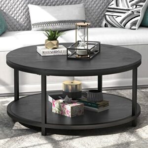 WiberWi Round Coffee Table Black Coffee Tables for Living Room 35.8