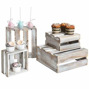 MyGift Whitewashed Wood Cupcake Stands, Decorative Dessert or Appetizer Risers, Wooden Nesting Storage Crates, Set of 4