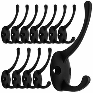 12 Pack Black Coat Hooks Wall Mounted with 24 Screws Retro Double Hooks Utility Black Hooks for Coat, Scarf, Bag, Towel, Key, Cap, Cup, Hat