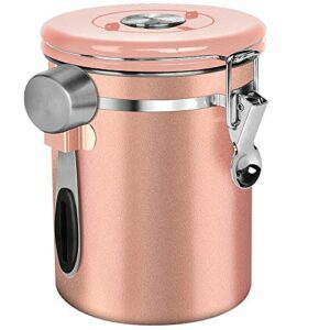 NEX Coffee Canister, 22oz Airtight Stainless Steel Coffee Kitchen Food Storage Container with Scoop, Date Tracker and CO2 Release Valve for Beans, Ground, Tea, Flour, Cereal, Sugar, Rose Gold