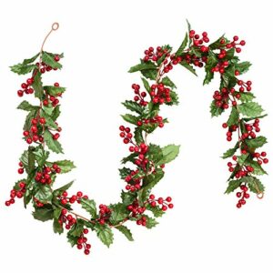 DearHouse 6FT Red Berry Christmas Garland, Flexible Artificial Berry Garland for Indoor Outdoor Home Fireplace Decoration for Winter Christmas Holiday New Year Decor
