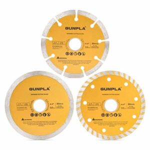 Gunpla 3 Pieces 4-1/2 inch Diamond Cutting Blade Continuous Segmented Turbo Rim Dry Wet Circular Saw Cutter Angle Grinder Disc 7/8 inch Arbor with Reducing Ring 5/8 inch for Tile Masonry