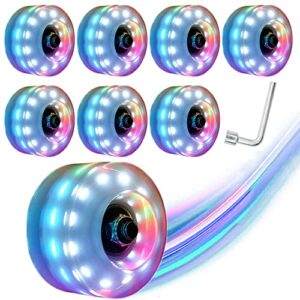 Nezylaf 8 Piece Upgrade Light up Roller Skate Wheels, Luminous Skate Wheels with Bearings Installed for Indoor or Outdoor Double Row Skating and Skateboard 32 x 58 mm 78A（Colorful）