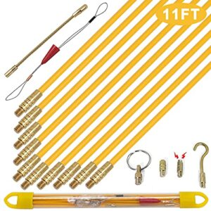 KOOTANS 11 ft Fiberglass Wire Running Kit Wall Cable Wire Fishing Rod Pull Push Tool Electrical Fish Tape Set with 6 Different Accessories